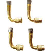 4 x GTS 90 Degree Angle Tyre Valve Brass Extension with Metal Cap and Core SME90