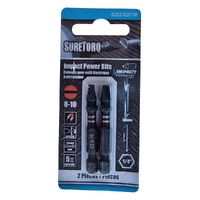Suretorq Slotted Impact Power Bit Magnetic 8 - 10 50mm 1/4 2 Pack 0262-0207M