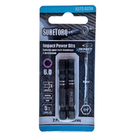Suretorq Hex Impact Power Bit Magnetic Size 6 50mm 1/4" - 2 Pack 0272-0236M