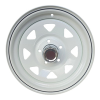 Extreme 4x4 Steel Wheel 14x6" 5/114.3 0P White for Ford Boat Caravn Trailer +Cap