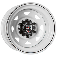 Extreme 4x4 Steel Wheel for Nissan Patrol 15X10 6/139.7 44N White 110.1cb + Cap