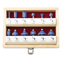 Carbitool 12Pc T-Cut Budget Router Bit Kit Wood Box 1/4" Shank TBUD-12