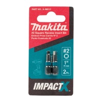 Makita ImpactX #1 & #2 Square Recess 25mm Insert Bit S2 Steel Constr - Pack of 2