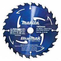 Makita 185mm x 20 x 24T BlueMak TCT Saw Blade Timber Cutting B-15132