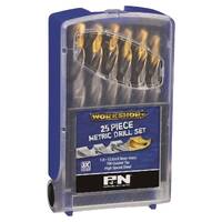 P&N 25Pc 1-13mm HSS Tin Coated Tip Workshop Drill Bit Set Metric 150B0WS3M